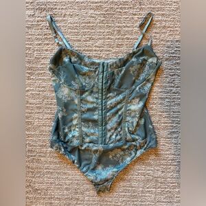 Free People Sage Green Floral Corset Bodysuit